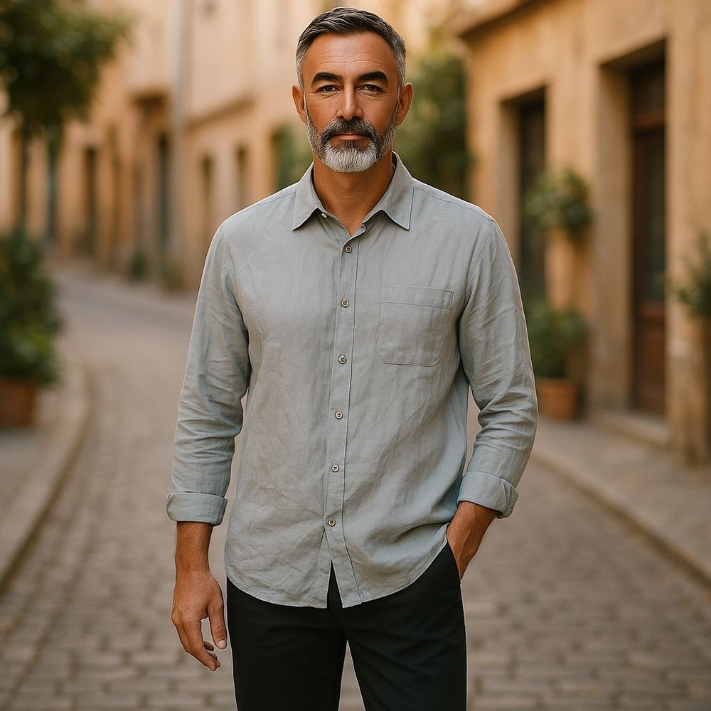 Gray Casual Button Down Shirt with Relaxed Fit